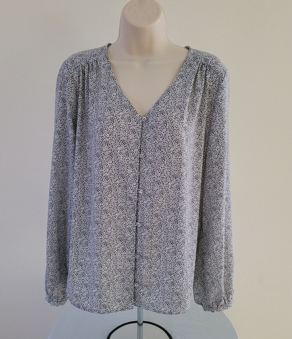 APT 9 Black & White Button Front Print Blouse w/solid white back--Sz L